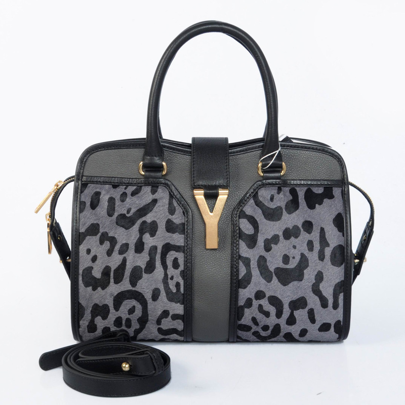 Yves Saint Laurent Small Cabas Chyc Bag 8220 Gray with leopard