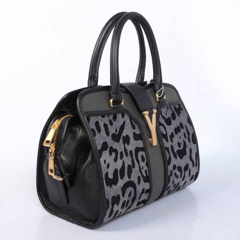 Yves Saint Laurent Small Cabas Chyc Bag 8220 Gray with leopard