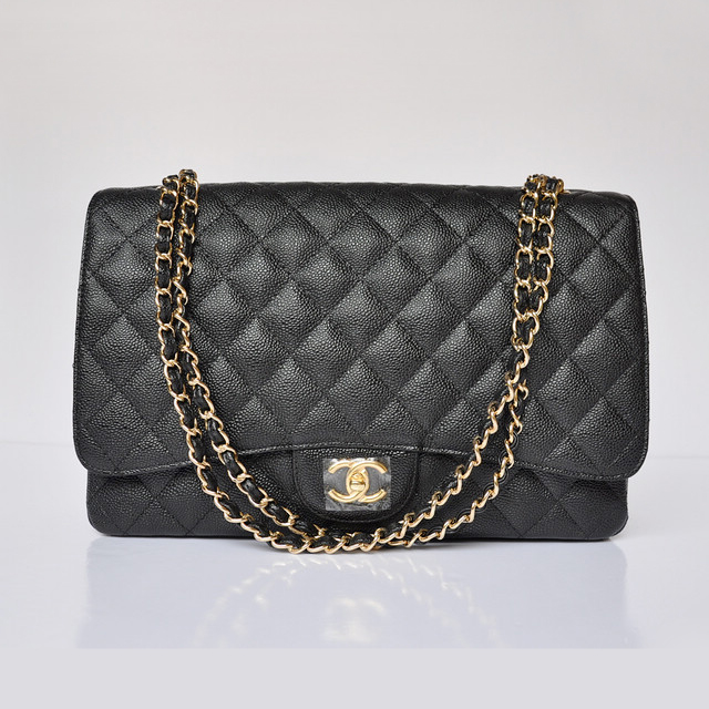 chanel A47600 Caviar Leather Jumbo Flap Bag in Black with Gold