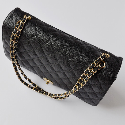 chanel A47600 Caviar Leather Jumbo Flap Bag in Black with Gold