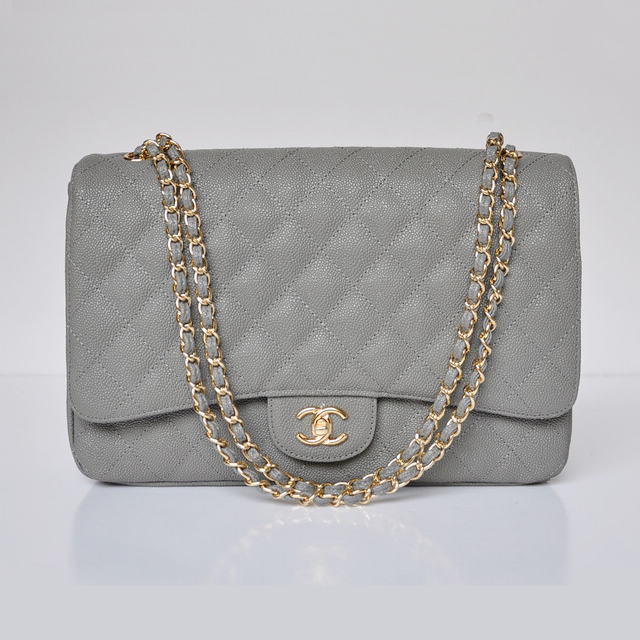 chanel A47600 Caviar Leather Jumbo Flap Bag in Gray with Gold