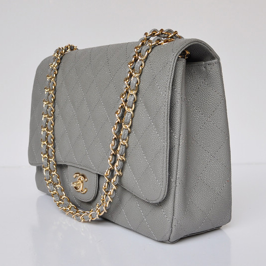 chanel A47600 Caviar Leather Jumbo Flap Bag in Gray with Gold