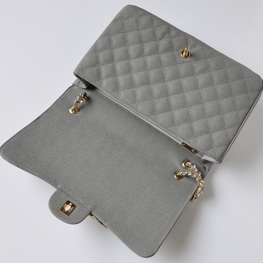 chanel A47600 Caviar Leather Jumbo Flap Bag in Gray with Gold