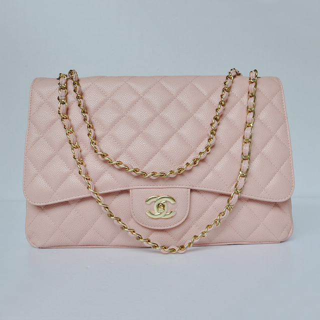 chanel A47600 Caviar Leather Jumbo Flap Bag in Pink with Gold