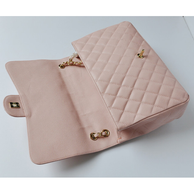 chanel A47600 Caviar Leather Jumbo Flap Bag in Pink with Gold