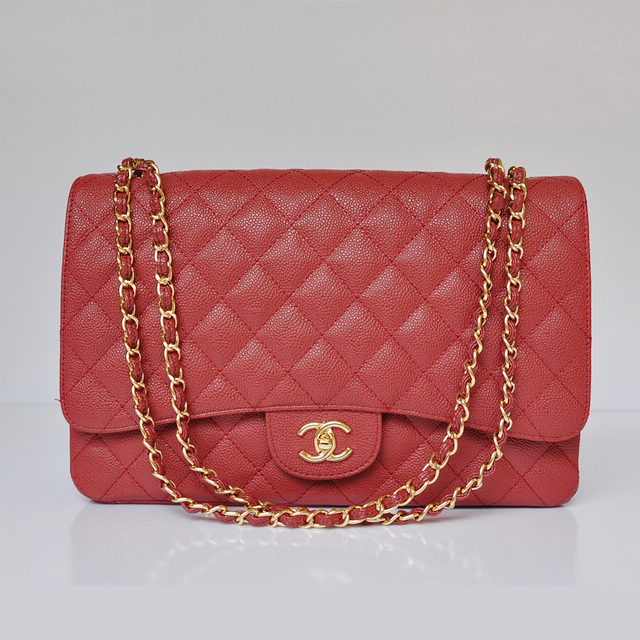 chanel A47600 Caviar Leather Jumbo Flap Bag in Red with Gold