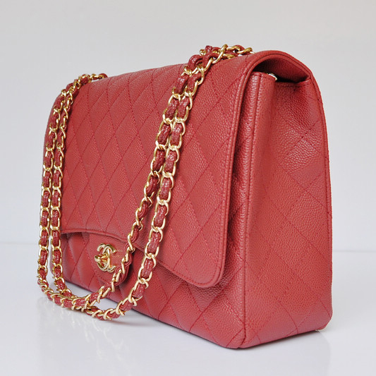 chanel A47600 Caviar Leather Jumbo Flap Bag in Red with Gold