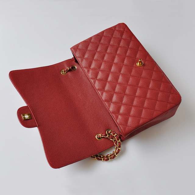 chanel A47600 Caviar Leather Jumbo Flap Bag in Red with Gold