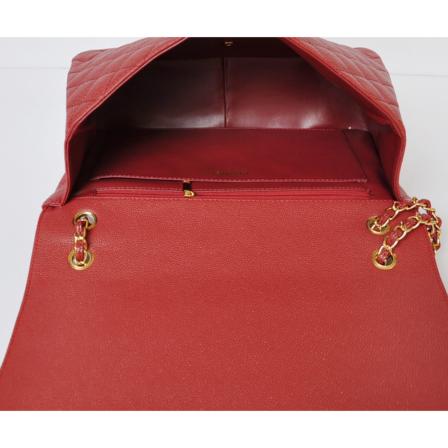 chanel A47600 Caviar Leather Jumbo Flap Bag in Red with Gold