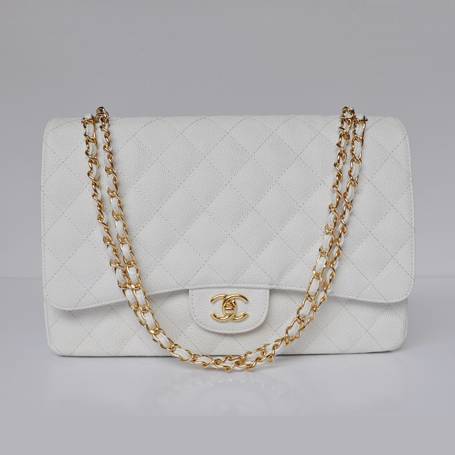 chanel A47600 Caviar Leather Jumbo Flap Bag in White with Gold