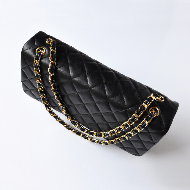 chanel A47600 Lambskin Leather Jumbo Flap Bag in Black with Gold