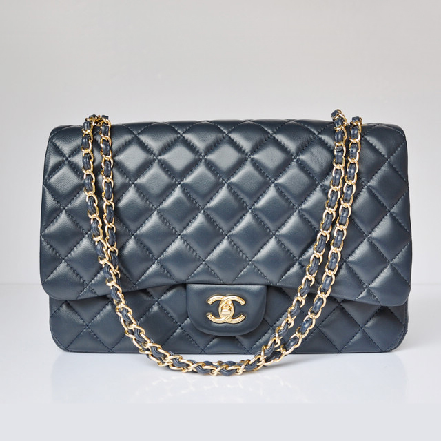 chanel A47600 Lambskin Leather Jumbo Flap Bag in Dark blue with Gold