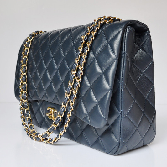 chanel A47600 Lambskin Leather Jumbo Flap Bag in Dark blue with Gold