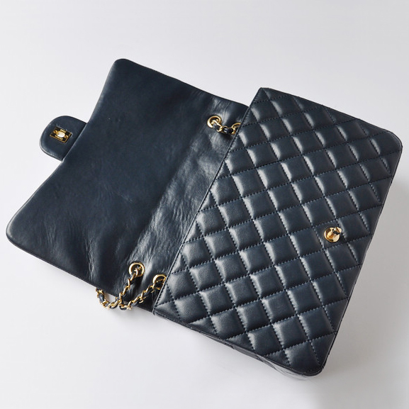 chanel A47600 Lambskin Leather Jumbo Flap Bag in Dark blue with Gold