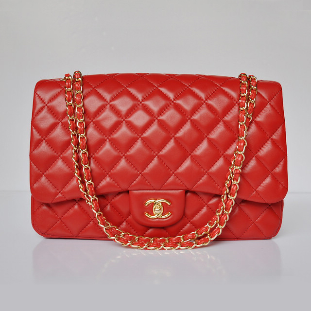 chanel A47600 Lambskin Leather Jumbo Flap Bag in Red with Gold