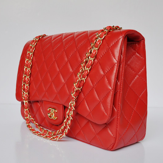 chanel A47600 Lambskin Leather Jumbo Flap Bag in Red with Gold