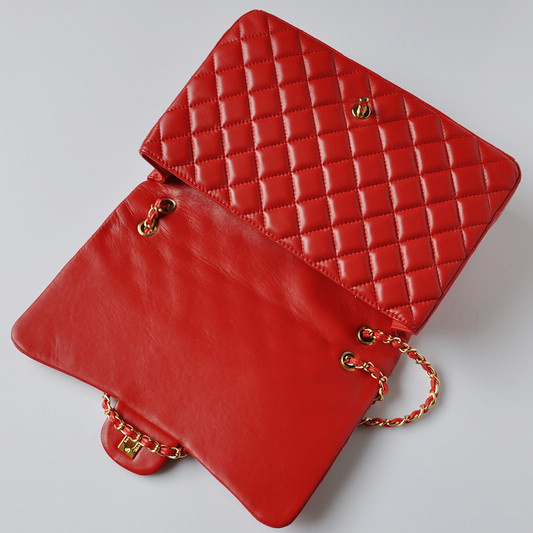 chanel A47600 Lambskin Leather Jumbo Flap Bag in Red with Gold