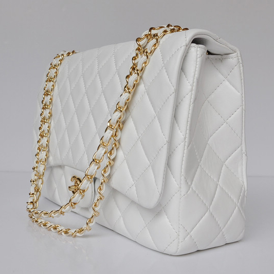 chanel A47600 Lambskin Leather Jumbo Flap Bag in White with Gold