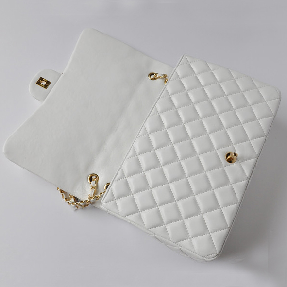 chanel A47600 Lambskin Leather Jumbo Flap Bag in White with Gold