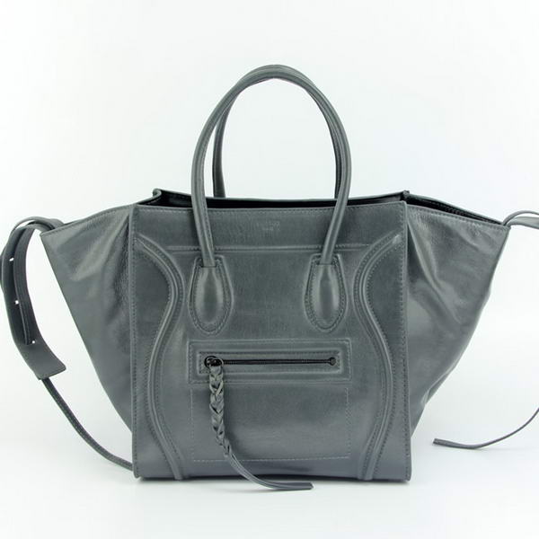 Celine Luggage Phantom Square Bags Bright Leather 108905 Dark Grey