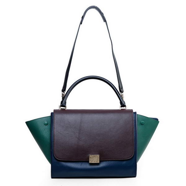 Celine Trapeze Bags Original Leather Brown&Royalblue&Green