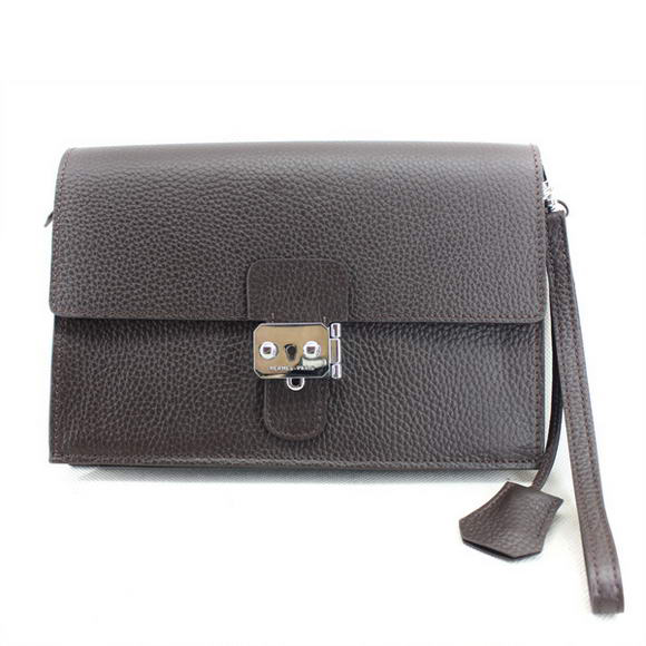 Hermes Jet Pochette Clutch Bag Clemence Leather Brown