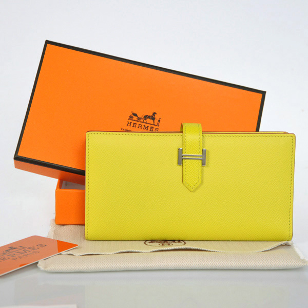 Hermes 2 flod original leather wallet in Lemon Yellow