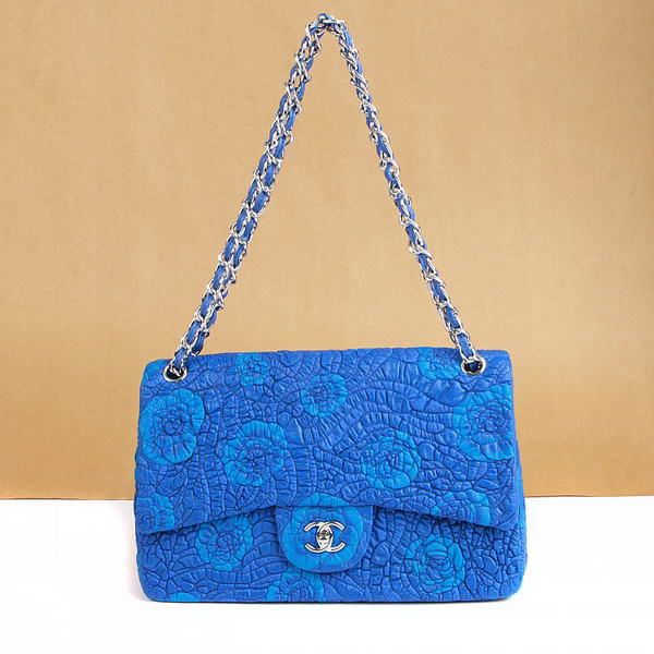 Chanel Rose Flap Bag 3706 Blue Silver