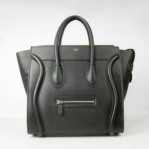 Celine Luggage Boston Tote Bags All Calfskin Leather C0189 Black