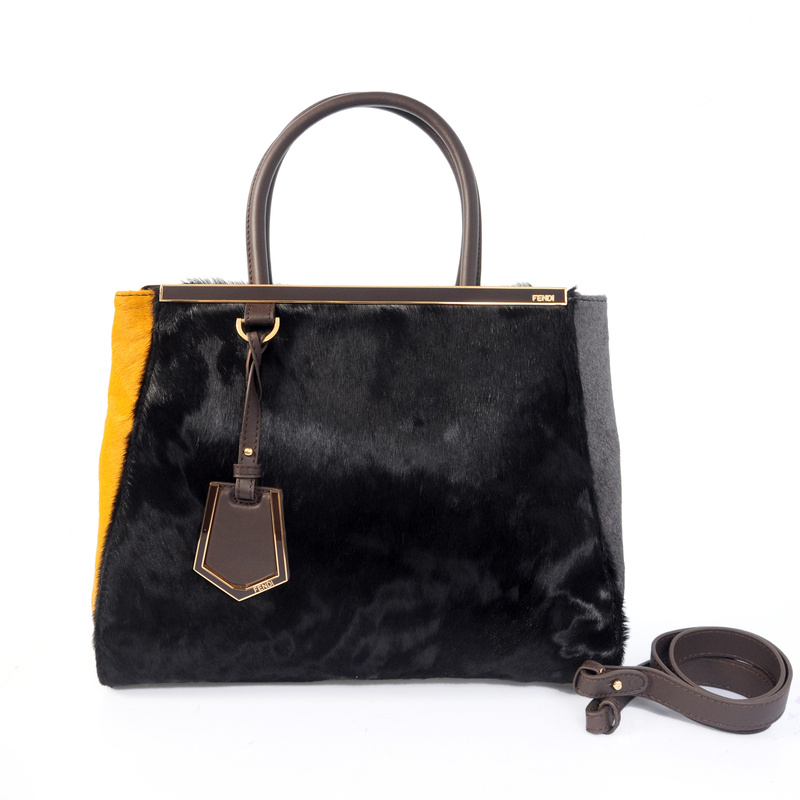 Fendi '2Jours' Horsehair Calfskin Leather mixed color shoulder and tote bag