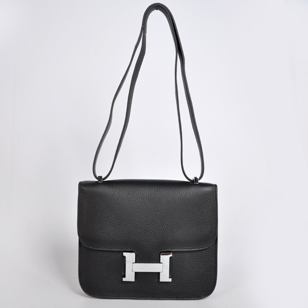 Hermes Constance Bag clemence leather in Black with Silver hardware