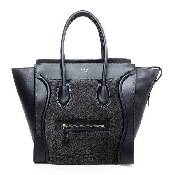 Celine Luggage Mini Boston Bag Lambswool Original Leather Black