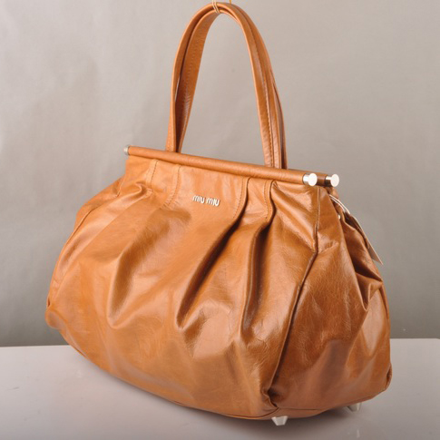 Miu Miu Tote Handbags Oil Wax Leather 8001 Khaki