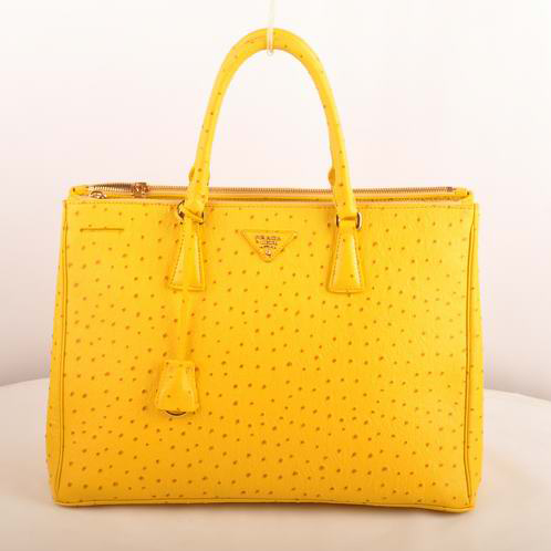 Prada Maxi Ostrich Leather Tote Bag Yellow