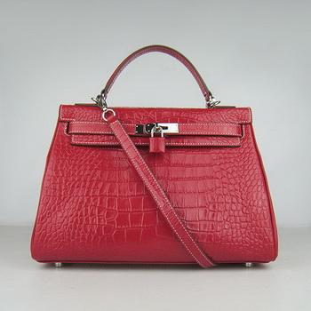 Hermes 32CM Red Crocodile Stripe(silver)