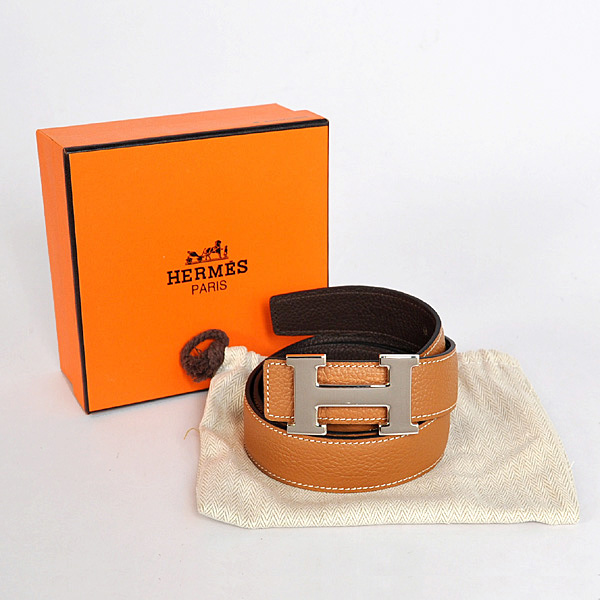 Hermes belt leather in Camel/Dark Brown with H Silver Buckle