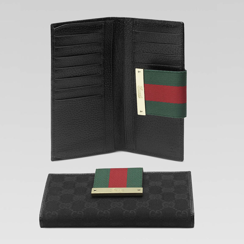 continental wallet with engraved gucci script logo