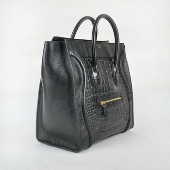 Celine Crocodile Grain Leather Handbag 98170 Black