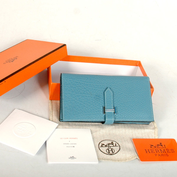 Hermes 2 flod original leather wallet in Medium Blue