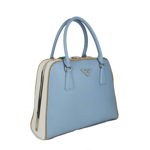 Prada Saffiano Leather Medium Tote Bag BL5018 Blue&White