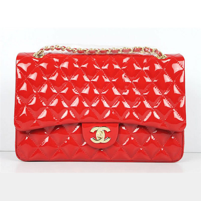 Chanel Patent Cow Leather handbags 1113 Red Gold