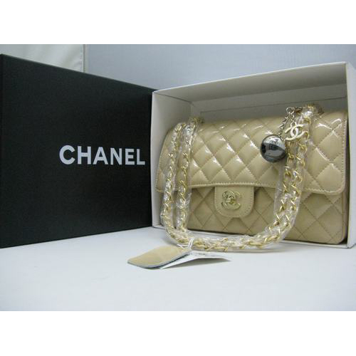 Chanel Patent leather Apricot Flap bag with Gold chain