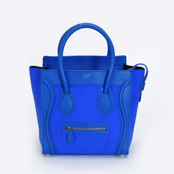 Celine Luggage Boston Tote Bag Ferrari&Suede Leather Blue