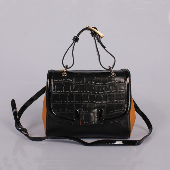 2012 new Fendi handbags FD9106 Pillow bag black crocodile with orange