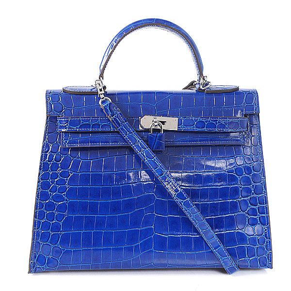 Hermes kelly 32CM Crocodile leather in Light blue with Silver hardware