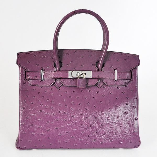 Hermes Birkin 30CM Ostrich stripes leather in Purple with Silver hardware