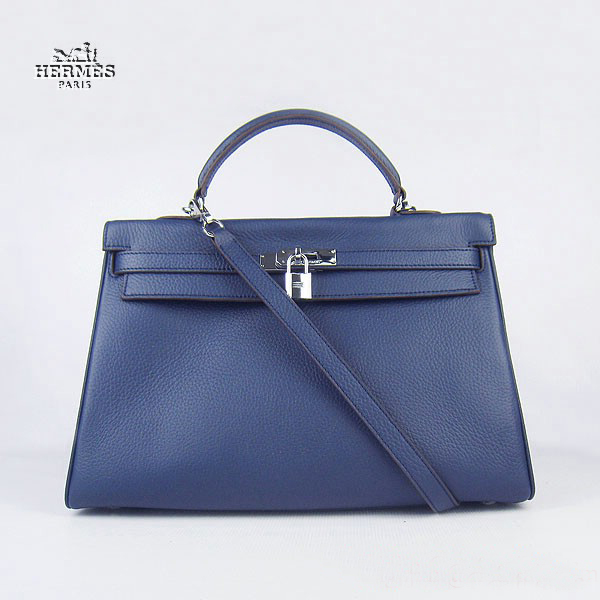 Hermes Kelly 35cm Togo Leather Bag Dark Blue 6308 Silver Hardware