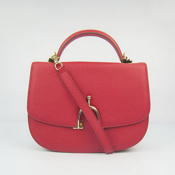 Hermes Stirrup Shoulder Bag Red Calfskin Gold