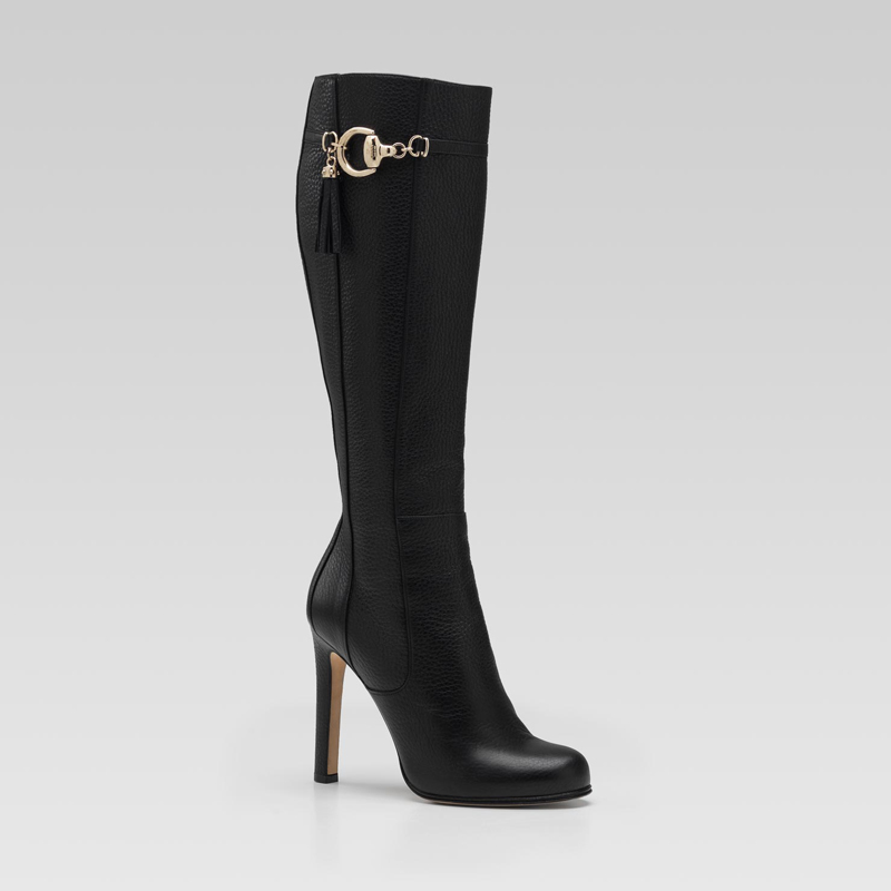 'sienna' high heel boot with tassel and horsebit detail