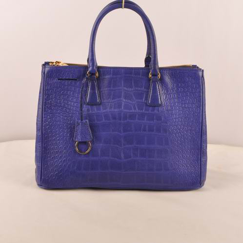 Prada Medium Croco Leather Tote Bag Blue